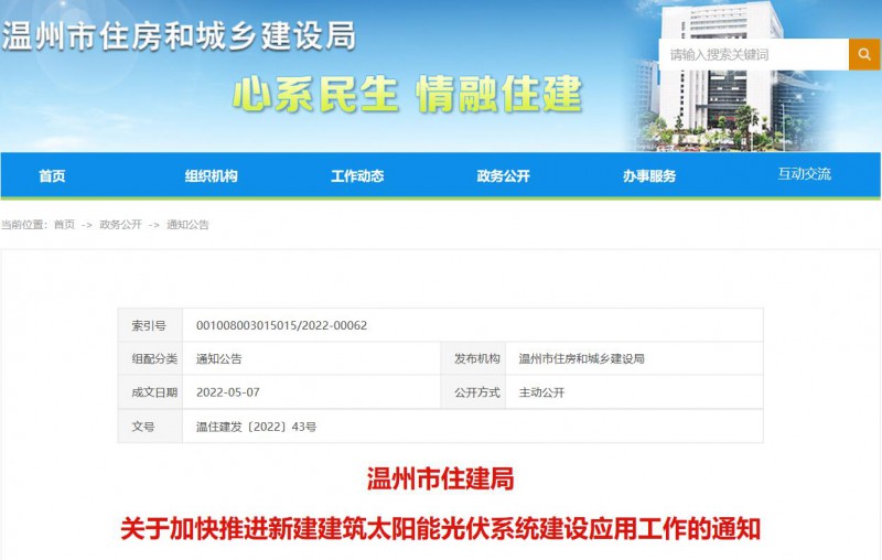 浙江溫州：政府、國(guó)企投資建筑光伏占比不低于12%，其他公共建筑不低于10%！