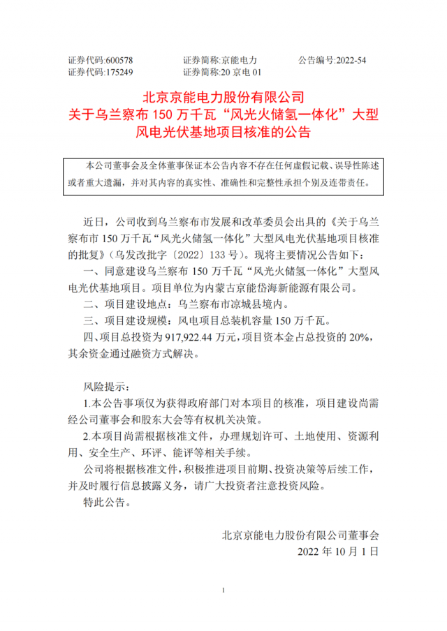 京能電力150萬千瓦“風(fēng)光火儲(chǔ)氫”基地獲批！