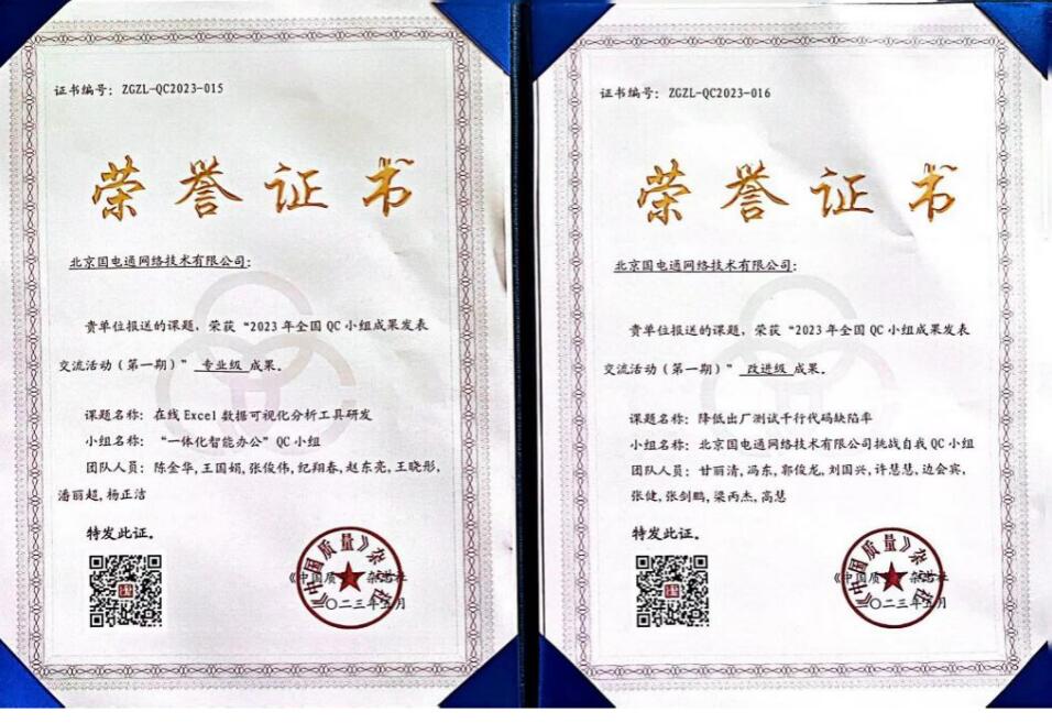 國網(wǎng)信通產(chǎn)業(yè)集團國電通兩項QC成果分獲2023年全國QC小組成果二、三等獎