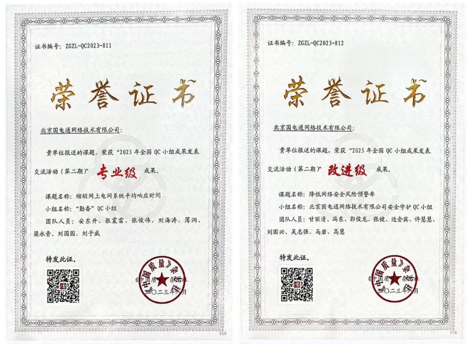 國網(wǎng)信通產(chǎn)業(yè)集團國電通兩項QC成果分獲2023年全國QC小組成果二、三等獎