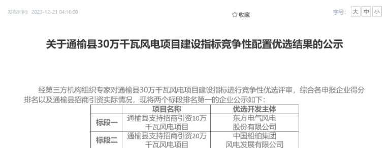 中船風(fēng)電、東方風(fēng)電獲風(fēng)電項(xiàng)目競(jìng)配指標(biāo)